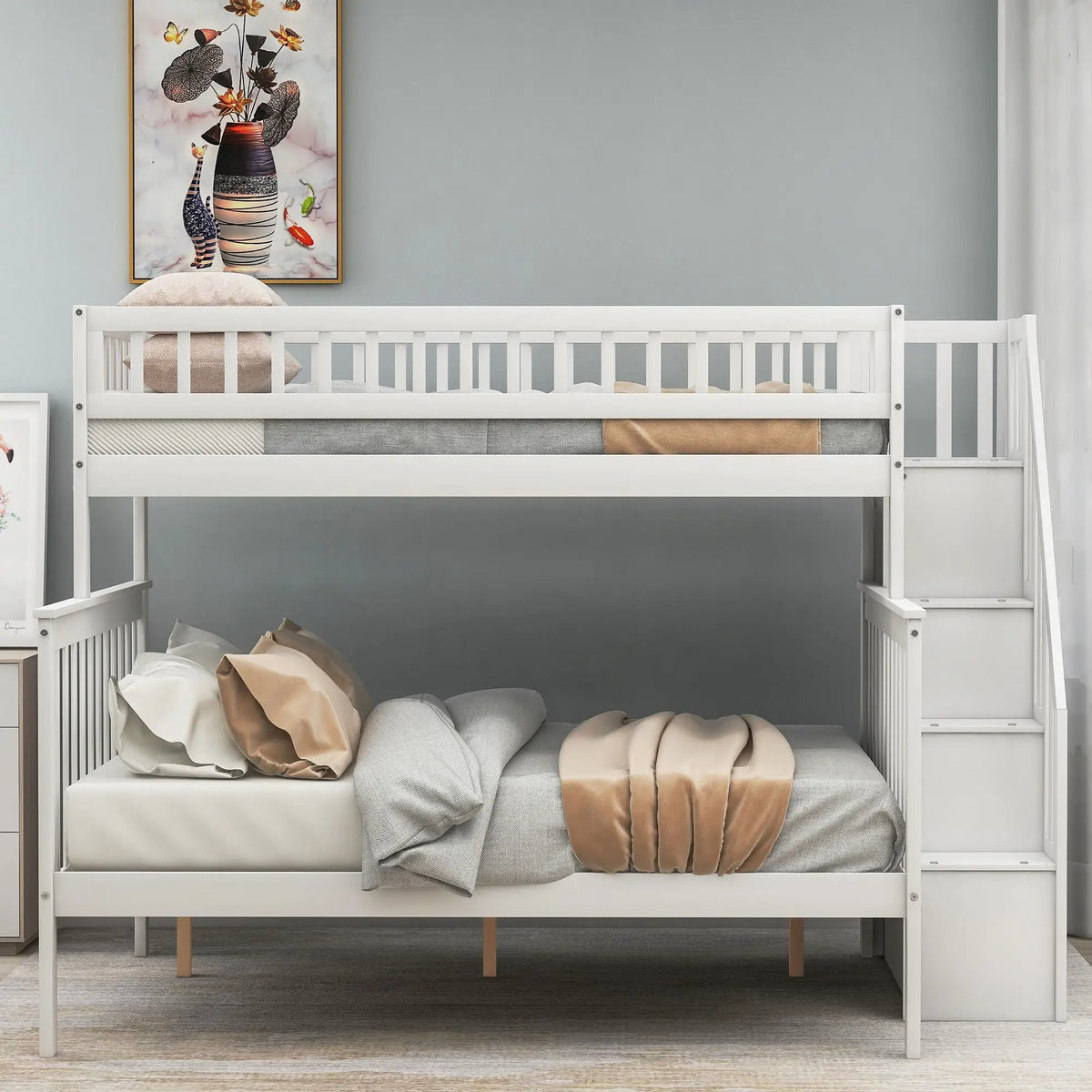 Twin Over Full Bunk Bed | Built In Staircase | Steel Frame