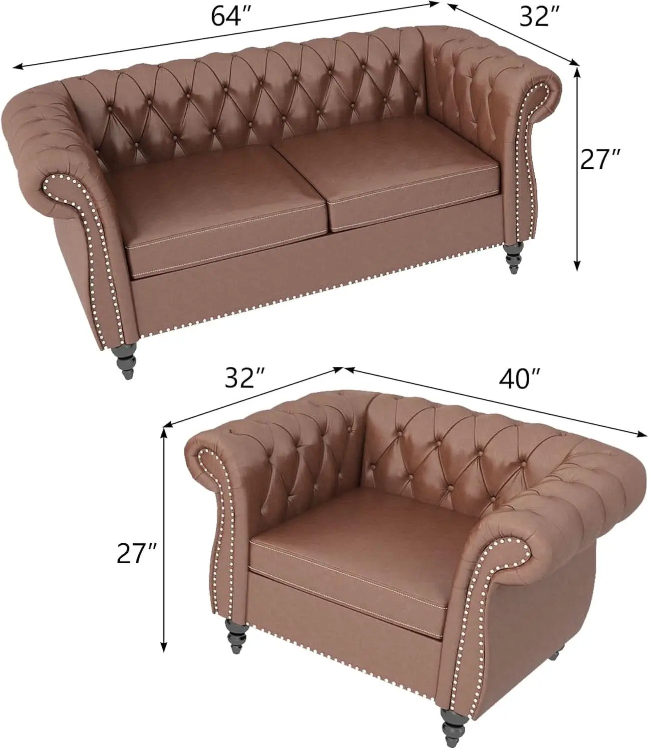 PU Brown Leather Modular Sectional Sofa Tufted Cushions from PriceLows™
