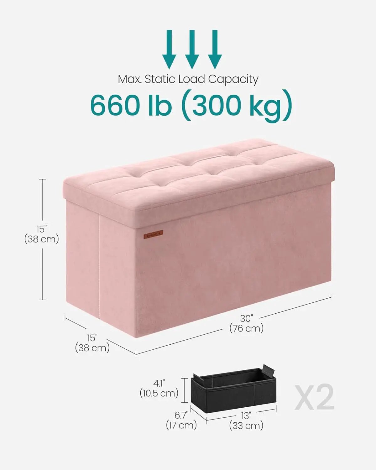 Jelly Pink Foldable Storage Ottoman Bench 15x30x15 from PriceLows™