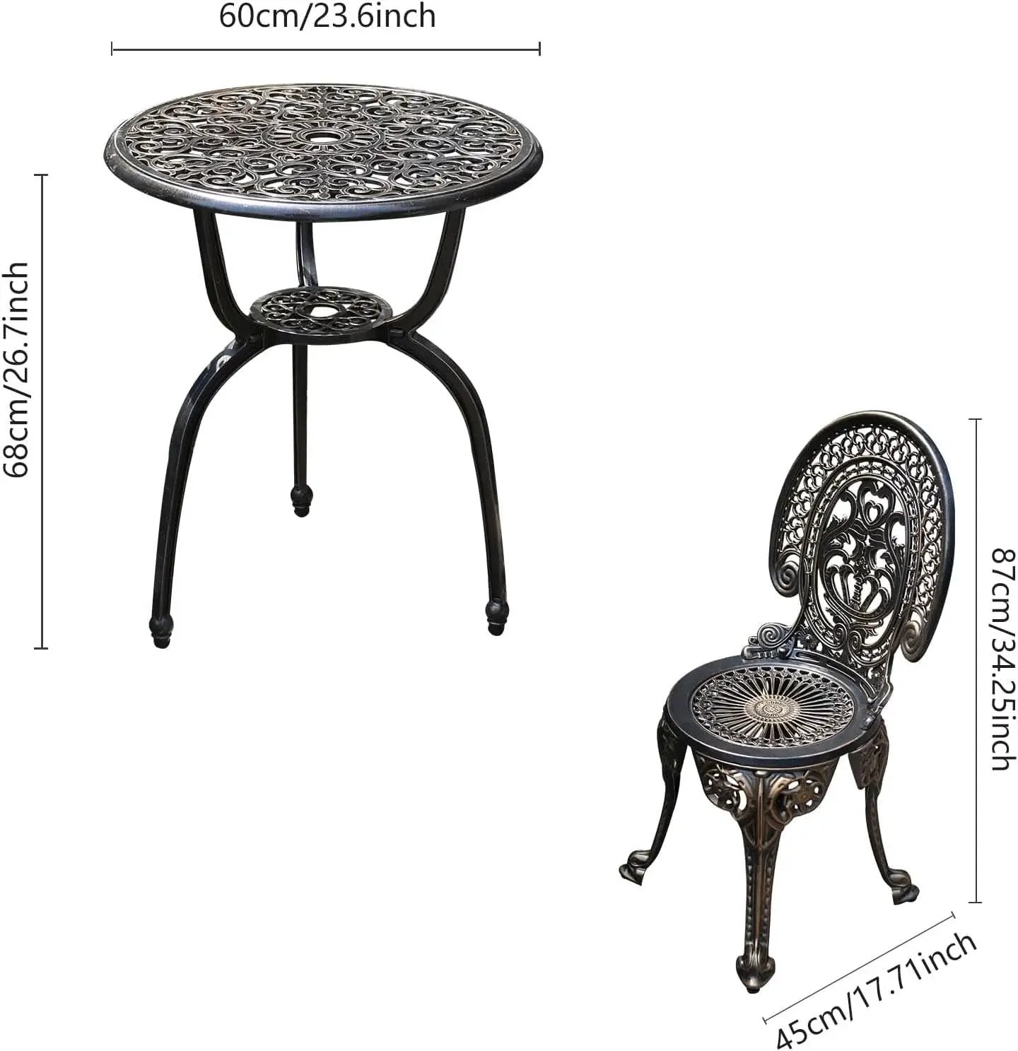 Cast Aluminum Patio Bistro Set With Umbrella Hole Outdoor from PriceLows™