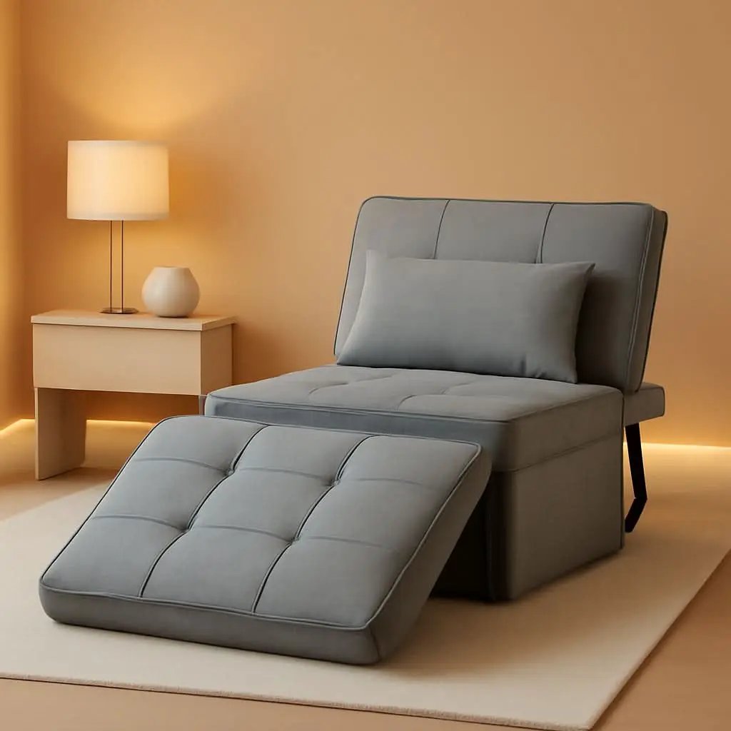 Light Grey Contemporary Convertible Sofa Bed Ottoman from PriceLows™