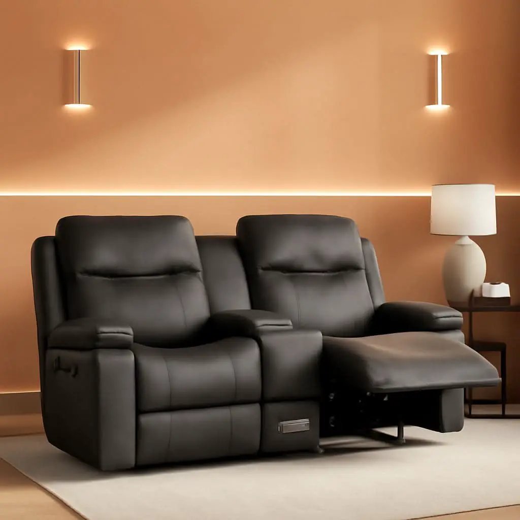 Grey Double Reclining Loveseat For Living Room Home Theater from PriceLows™