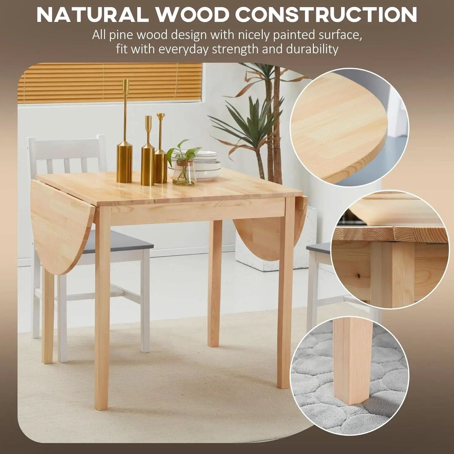55 Inch Solid Pine Dropleaf Dining Table Expandable from PriceLows™