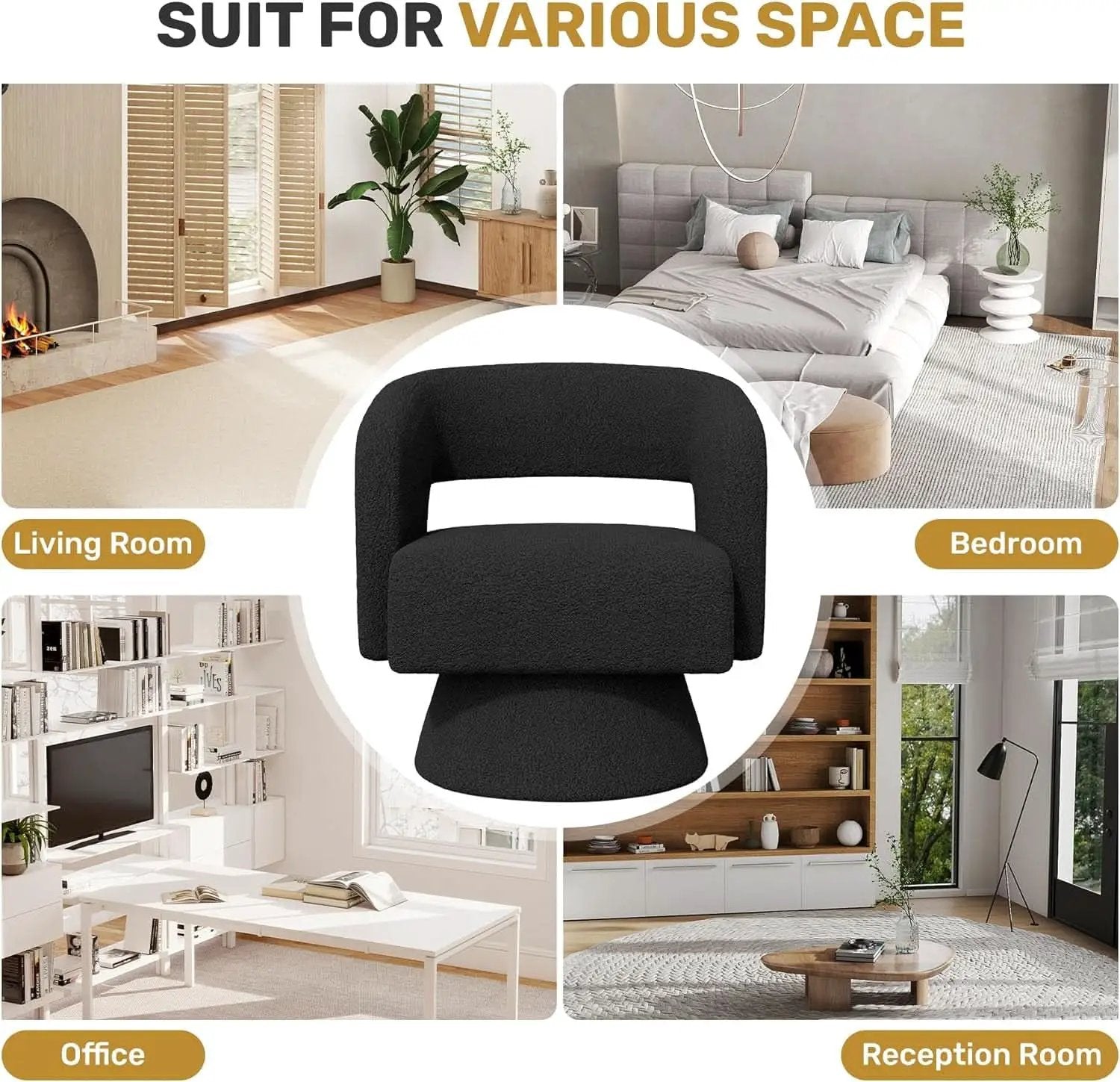 Black ThreeSixty 360 Swivel Armchair Premium Collection from PriceLows™