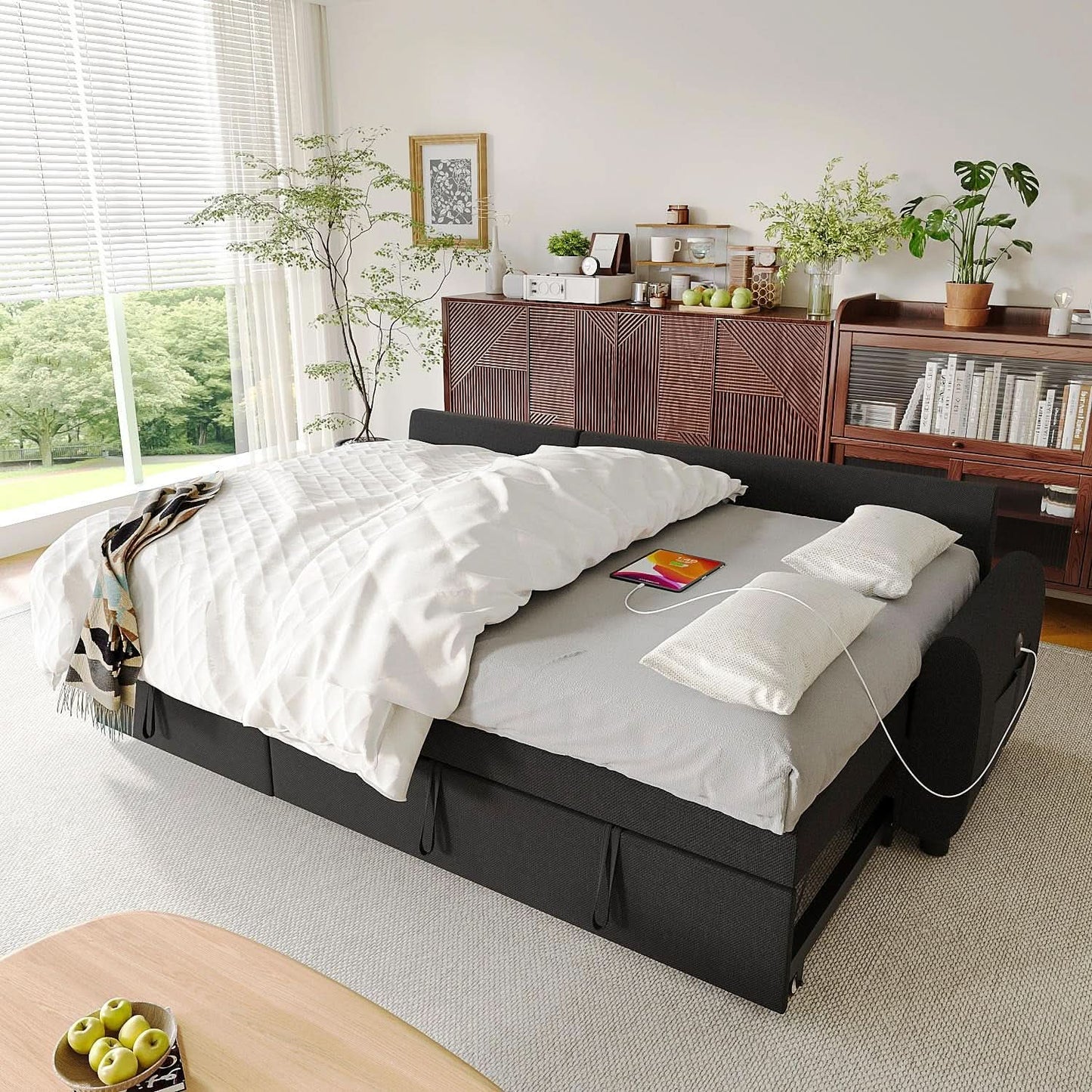 86Inch Convertible Sleeper Sectional With USB Ports from PriceLows™