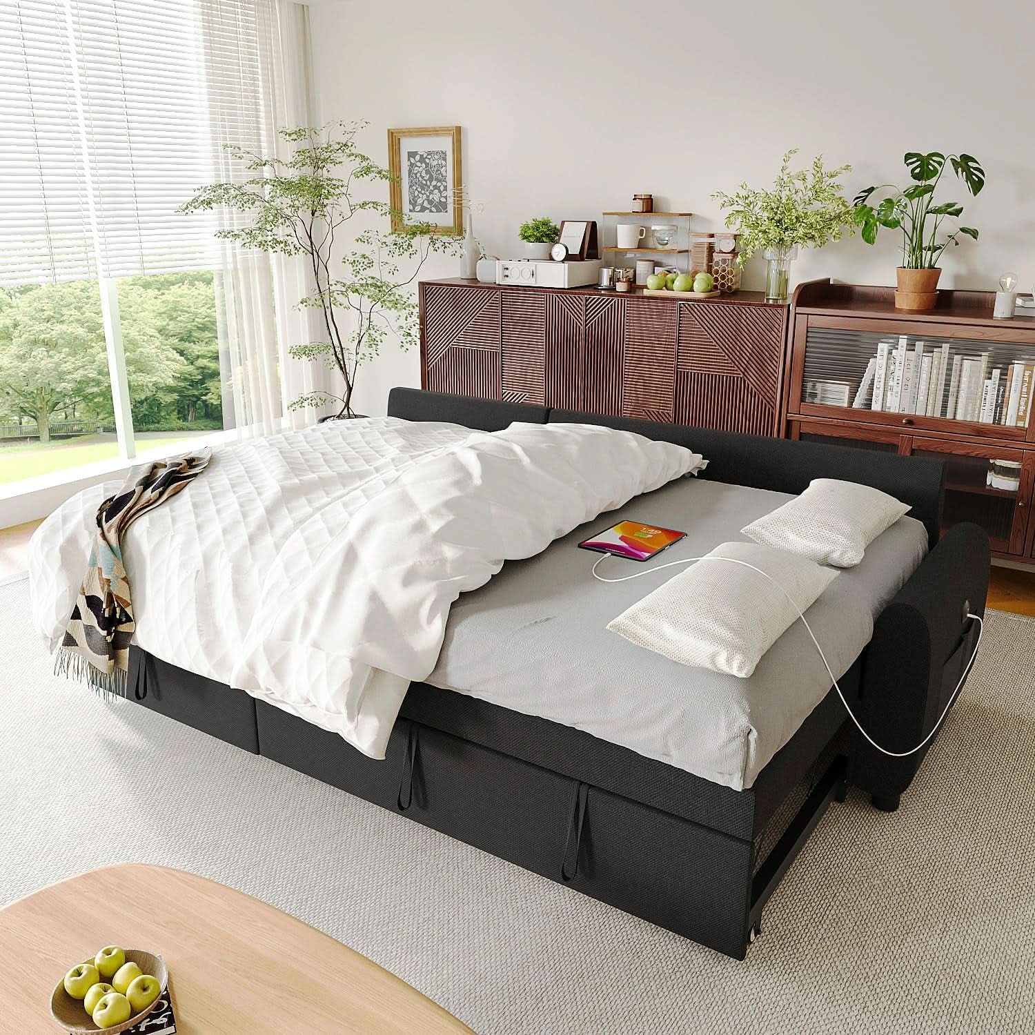 86Inch Convertible Sleeper Sectional With USB Ports from PriceLows™