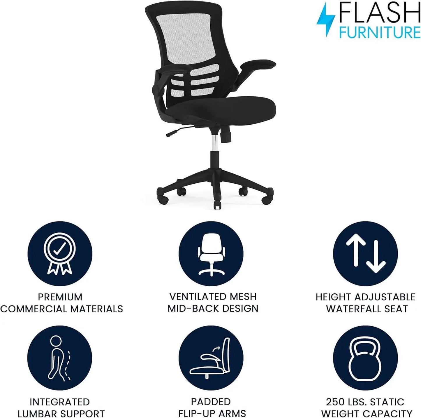 Mid Back Ergonomic Office Chair With Adjustable Height from PriceLows™