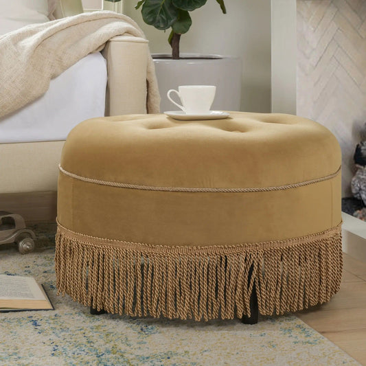 Yolanda Luxurious Round Ottoman | Bench-Made Craftsmanship | Kiln-Dried Hardwood Frame | 24 Inch Diameter