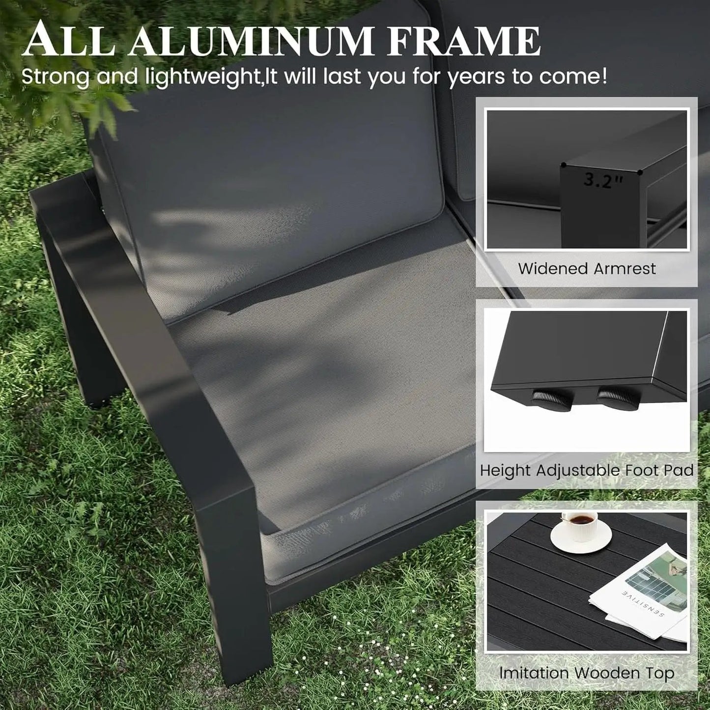 Aluminum Patio Set 7 Piece With Waterproof Covers Grey from PriceLows™