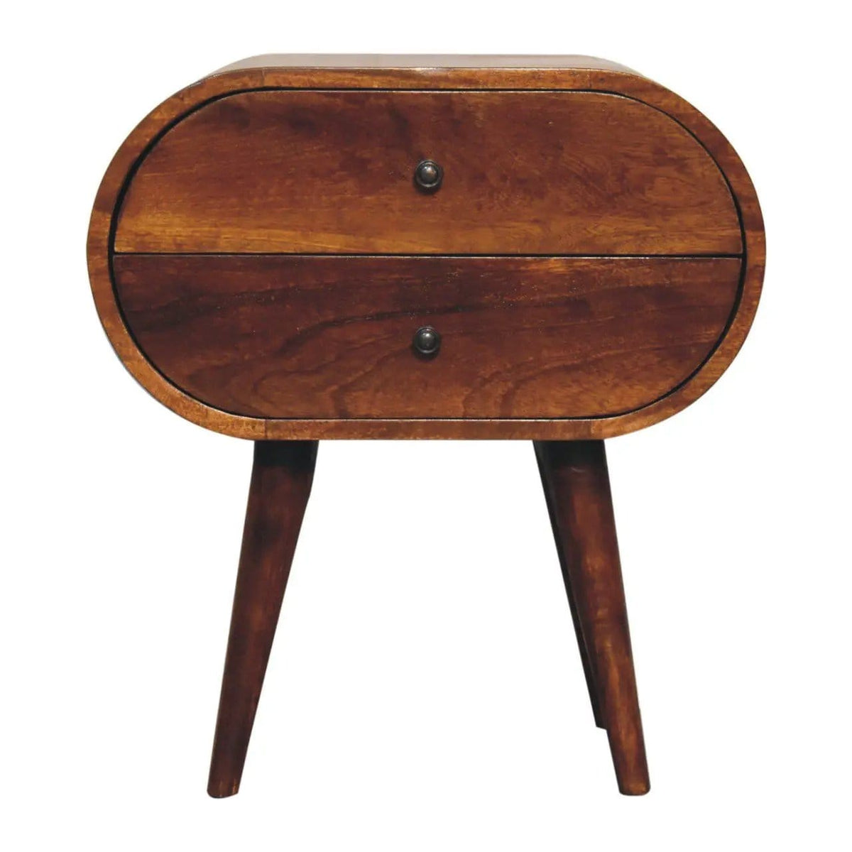 Large Chestnut Circular Bedside Accent Nightstand | 2 Pieces | Mango Wood | Bedroom