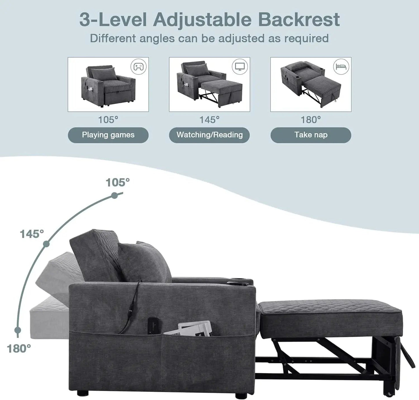 Light Grey Multifunctional Convertible Sofabed With Massage from PriceLows™