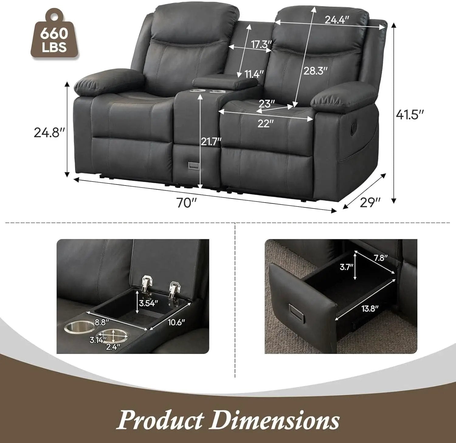 Grey Double Reclining Loveseat For Living Room Home Theater from PriceLows™