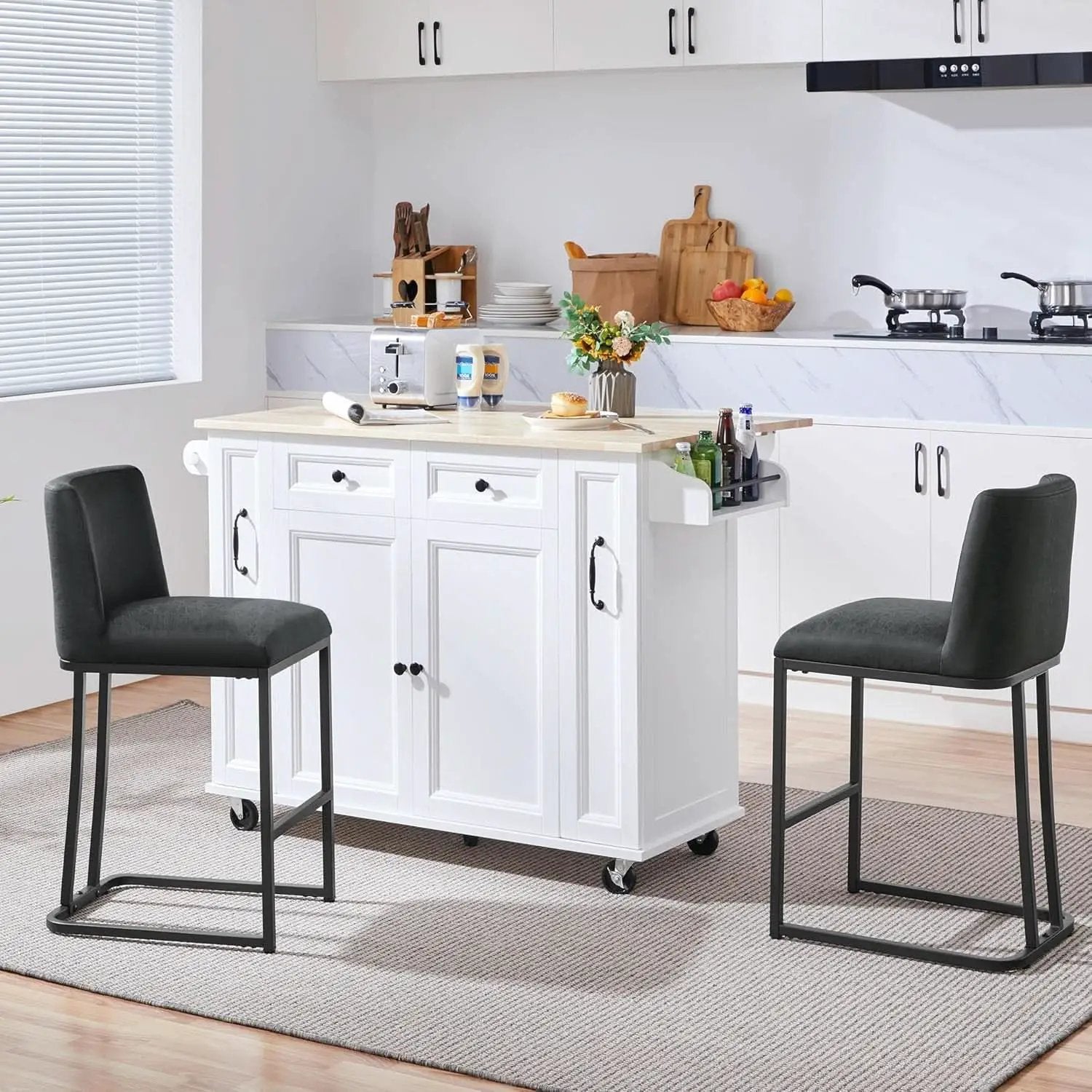 24 Inch Dark Gray Leather Counter Height Bar Stools Set 2 from PriceLows™