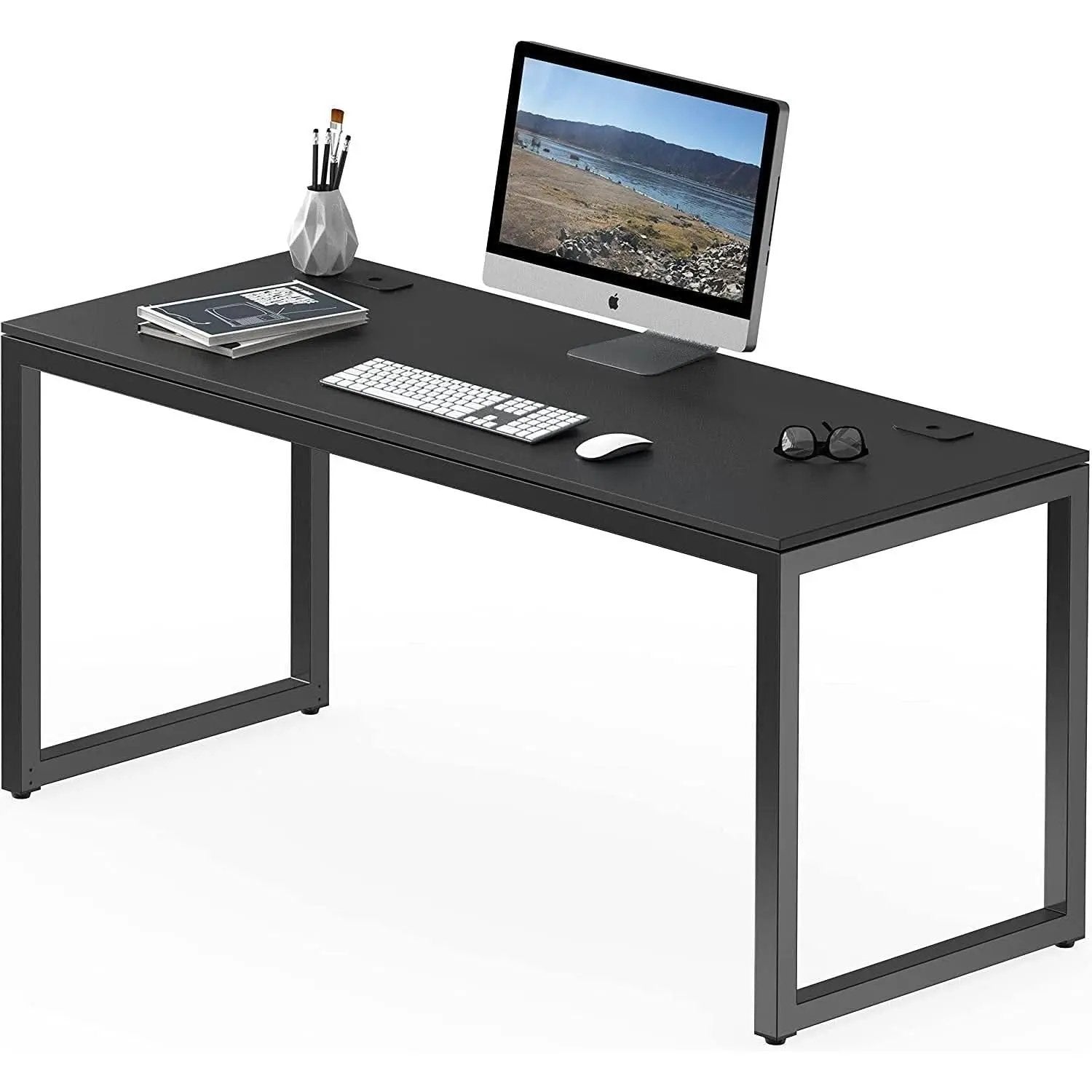 Black Solo Desk 55 Inch Wide With Two Cable Grommets from PriceLows™