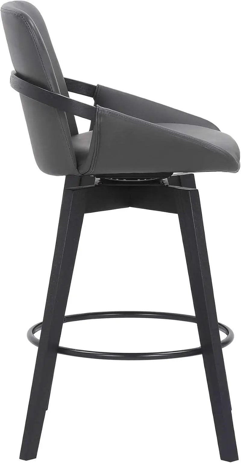 Mid Century Swivel Bar Stool Gray Faux Leather 26 Inch Seat from PriceLows™