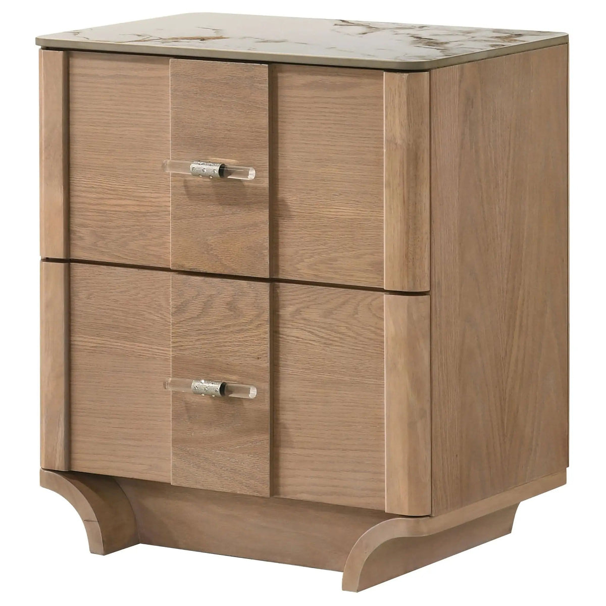 Leanne 2-drawer Sinter Stone Top Nightstand | 23.75 x 16.5 x 26.75 in | Solid Wood & Metal | Light Oak
