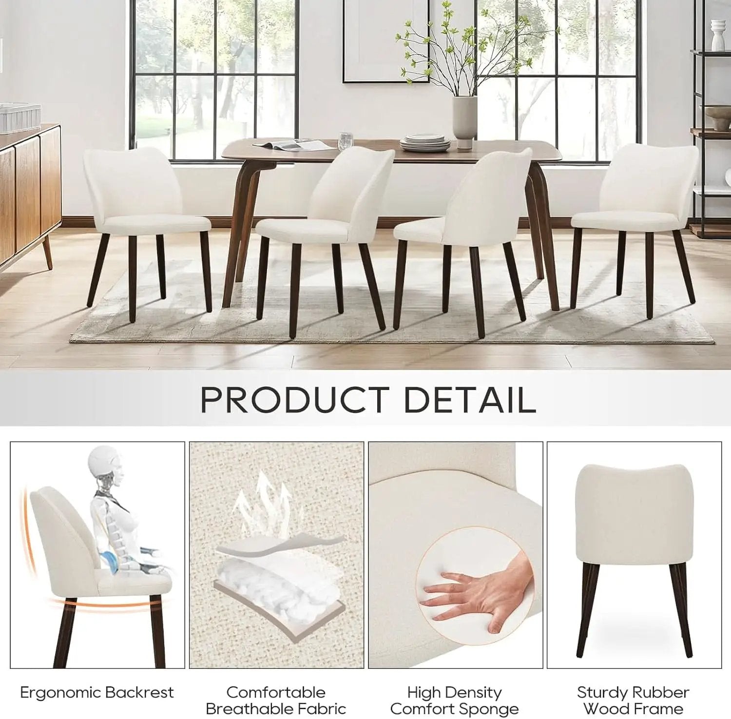 Upholstered Dining Chairs Pair Beige Fabric Wood Legs from PriceLows™