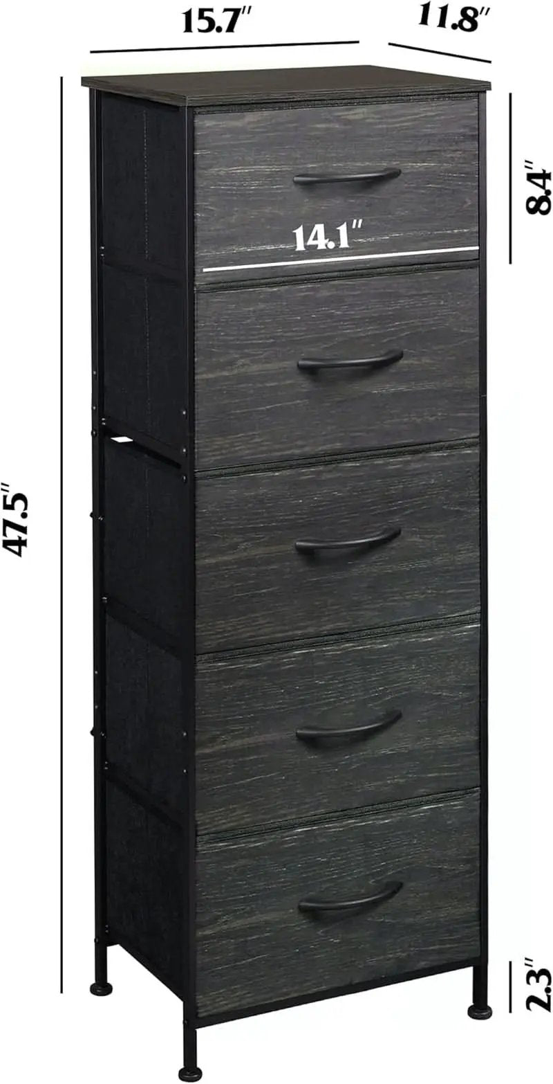 Fabric Dresser 5 Drawer Tall With Wood Top Storage Unit from PriceLows™