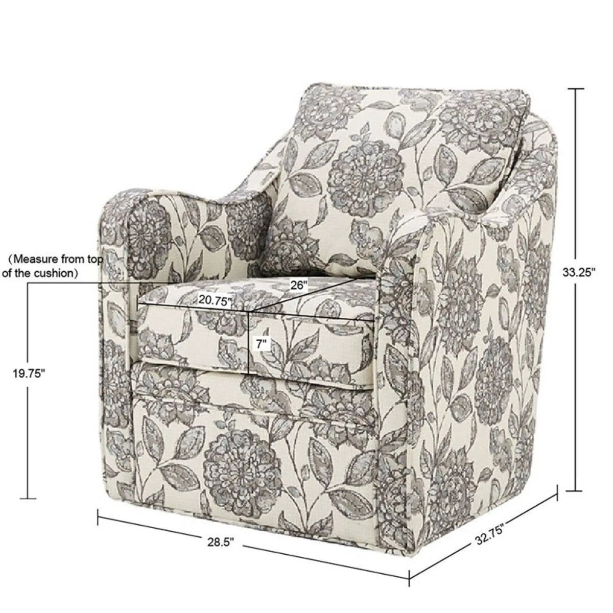 Wide Seat Swivel Arm Chair | 360 Degree Rotation | 300 Lb Capacity | Loose Back Pillow