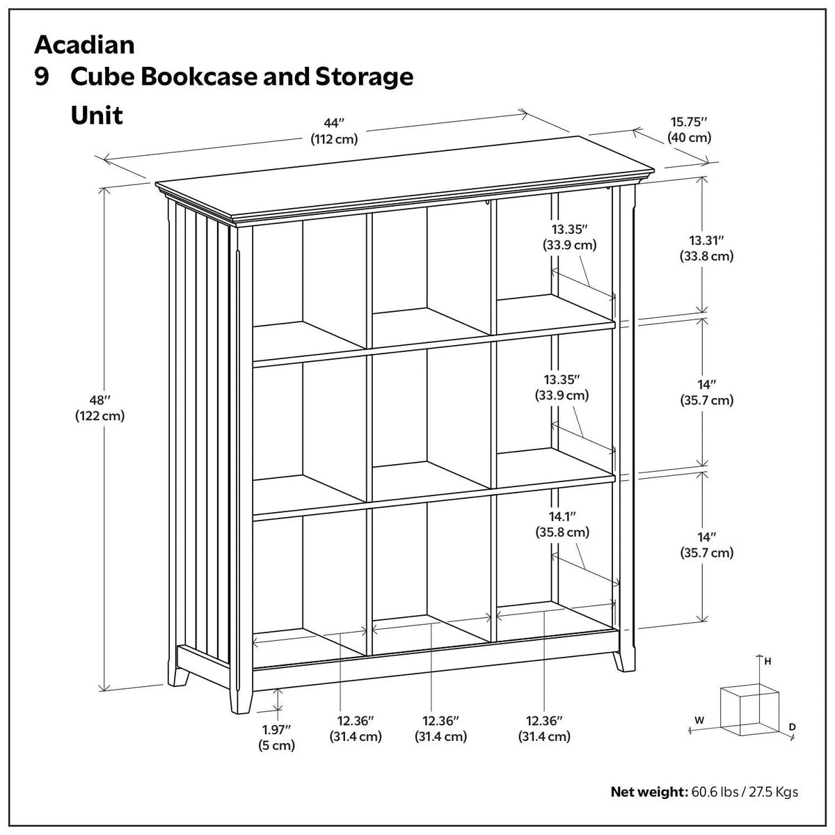 Acadian Cube Storage | Handcrafted Solid Wood | Twelve Large Cubbies | 57 Inch Width