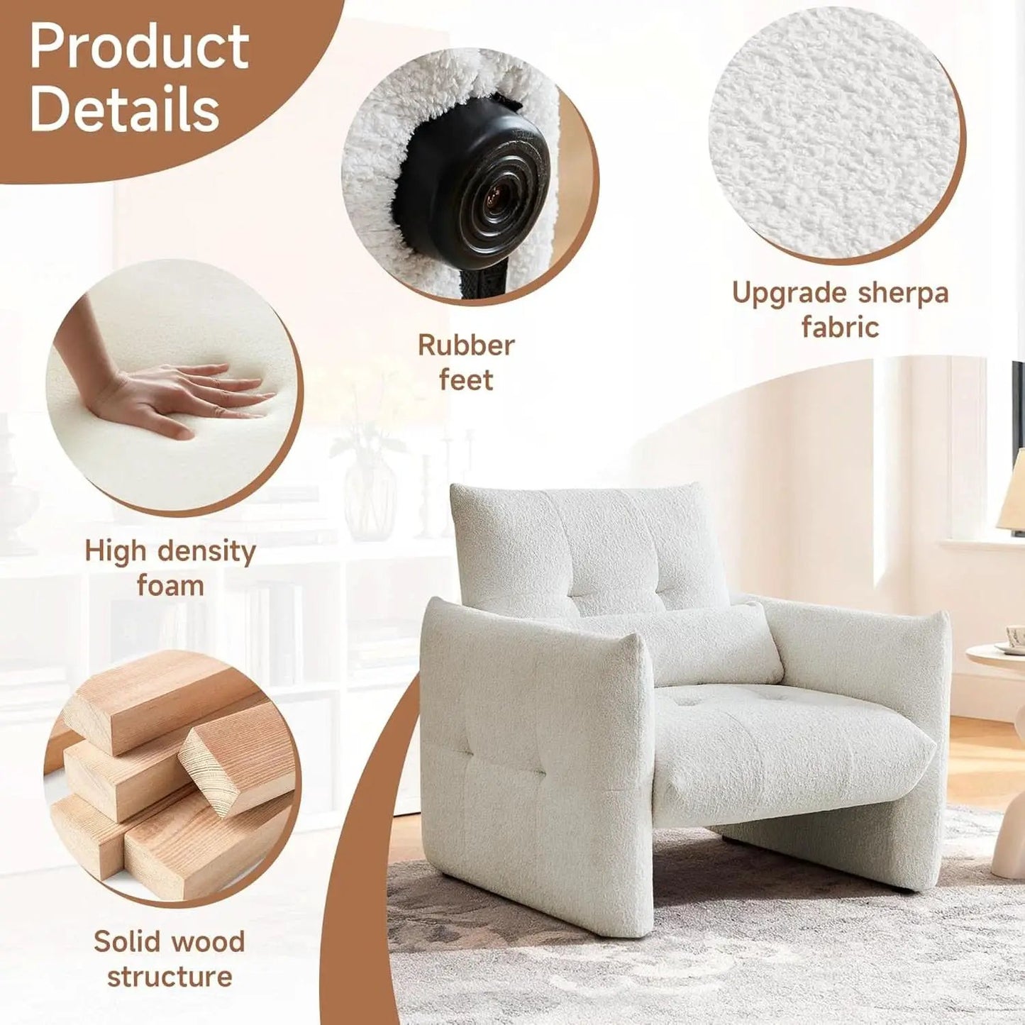 33.9 Inch Sherpa Fabric Upholstered Accent Armchair from PriceLows™