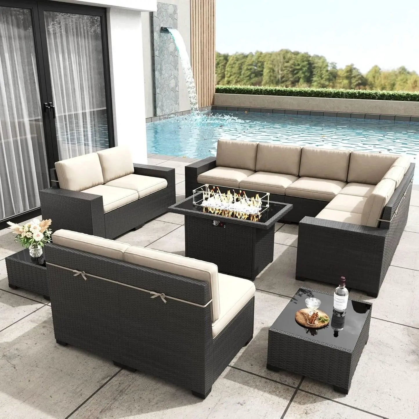 Patio Furniture Set Fire Pit Table 13 Piece All Weather from PriceLows™