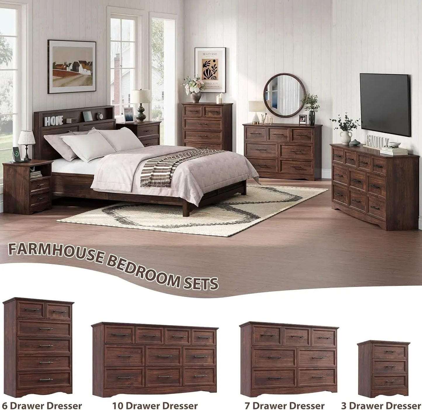 Walnut Farmhouse Dresser 7 Drawers Metallic Handles from PriceLows™
