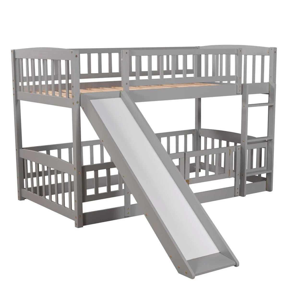 Low Bunk Bed With Slide | Fence And Ladder | Built-In Play Area | Kids Bedroom