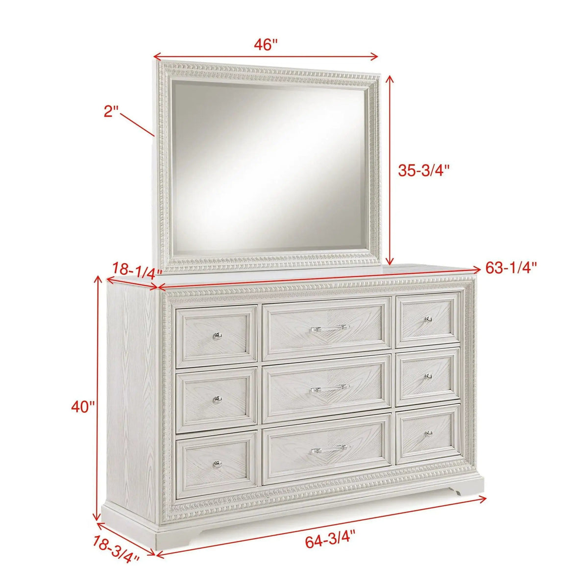 6 Drawer Storage Dresser Antique Wooden Bedroom Furniture Antique | 64.8 x 18.8 x 40 in | Wood | White