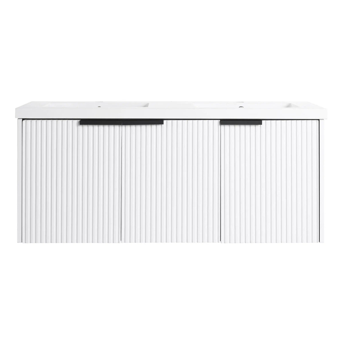 Contemporary Wall Mounted Bathroom Vanity With Resin Double Sink | 6 Pieces | Metal & Plywood | Bathroom