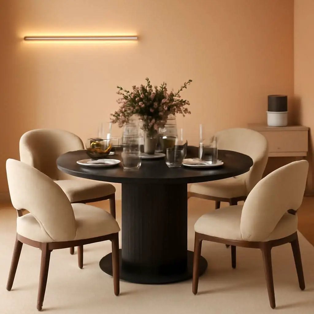Round Dining Table Featuring Concealed Storage Black from PriceLows™
