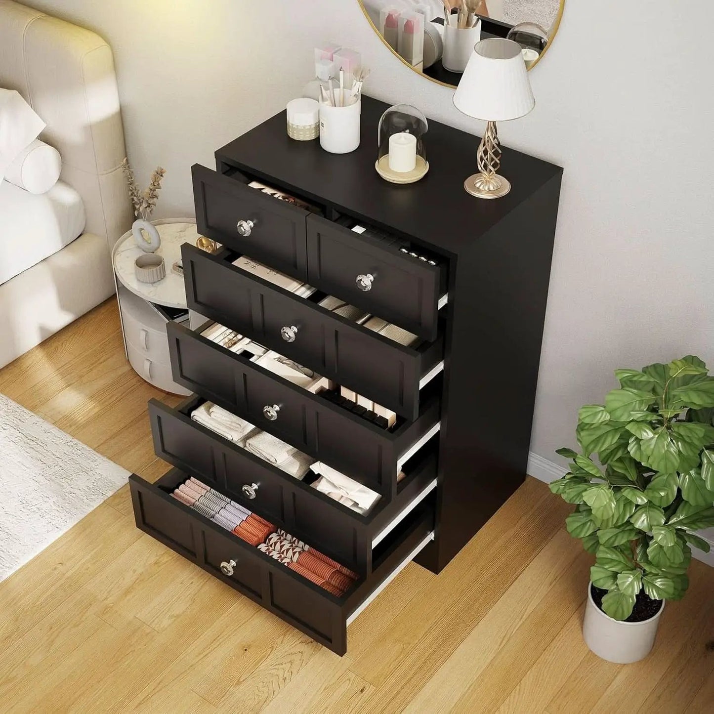 Black Fluted 24 Inch Dresser For Bedroom Storage Solutions from PriceLows™