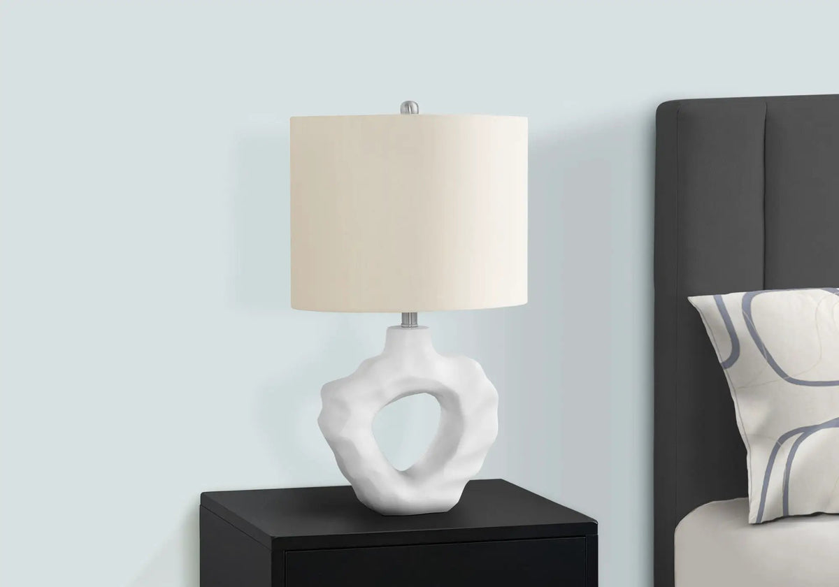 Cream Resin Table Lamp | Rippled Organic Base | 25 Inch Height | 3-Way Rotary Switch