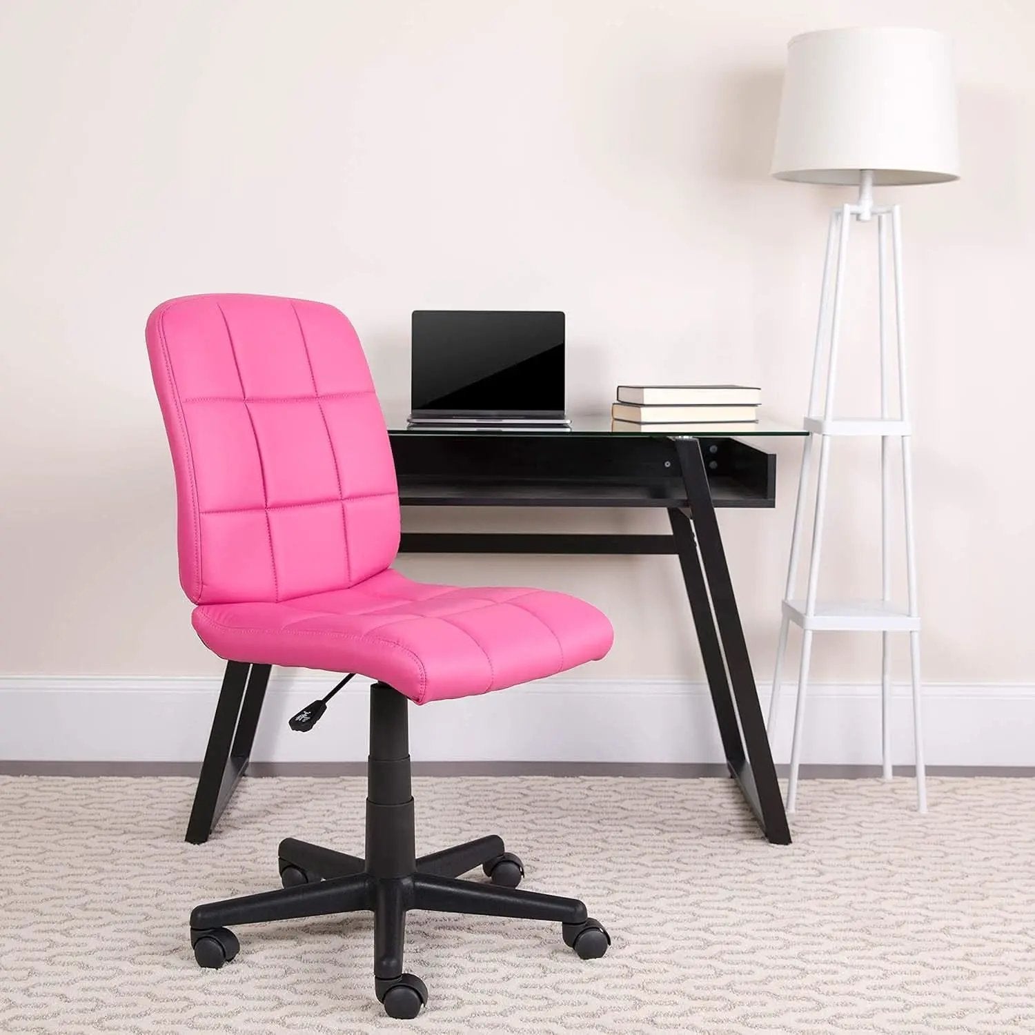 Clayton Pink Quilted Vinyl Mid-Back Swivel Office Chair from PriceLows™