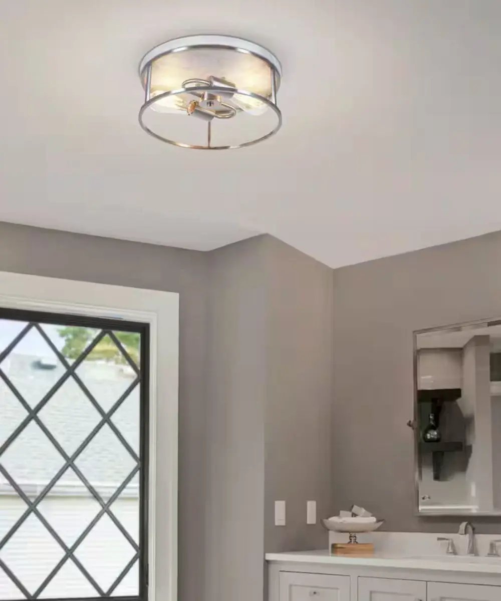 Flush Mount Ceiling Light | 2-Light | 13 Inch Wide | Brushed Nickel White Marble