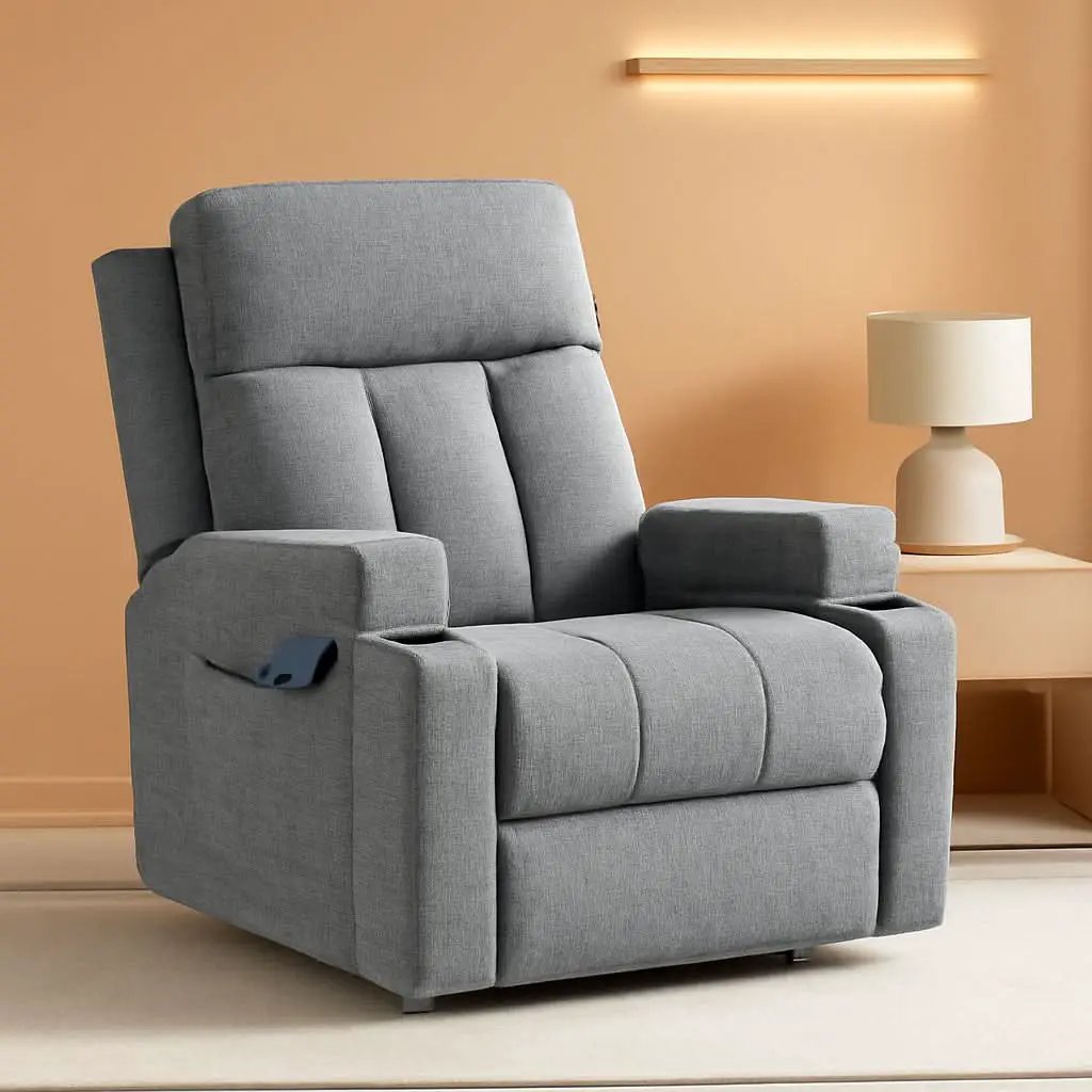 Light Grey Upholstered Manual Recliner With Massage from PriceLows™