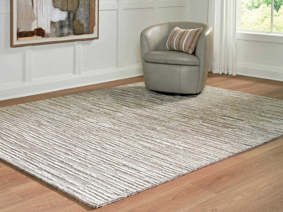 Eljory Area Rug | 108 x 143 Inch | Gray Abstract Stripe | Hand Tufted