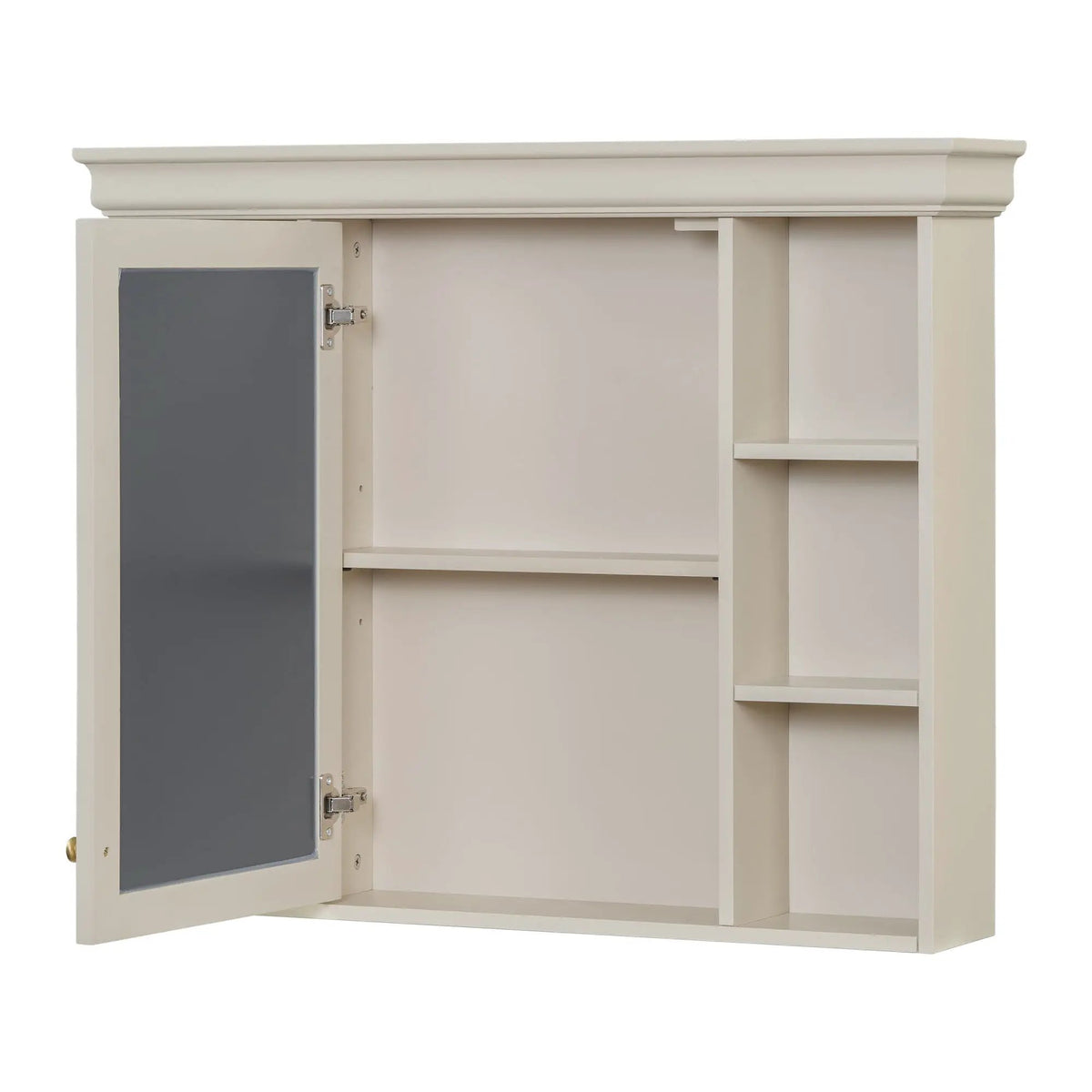 Wall Mounted Bathroom Storage Cabinet | Mirror Door | Silver Metal Handles | Open Shelves