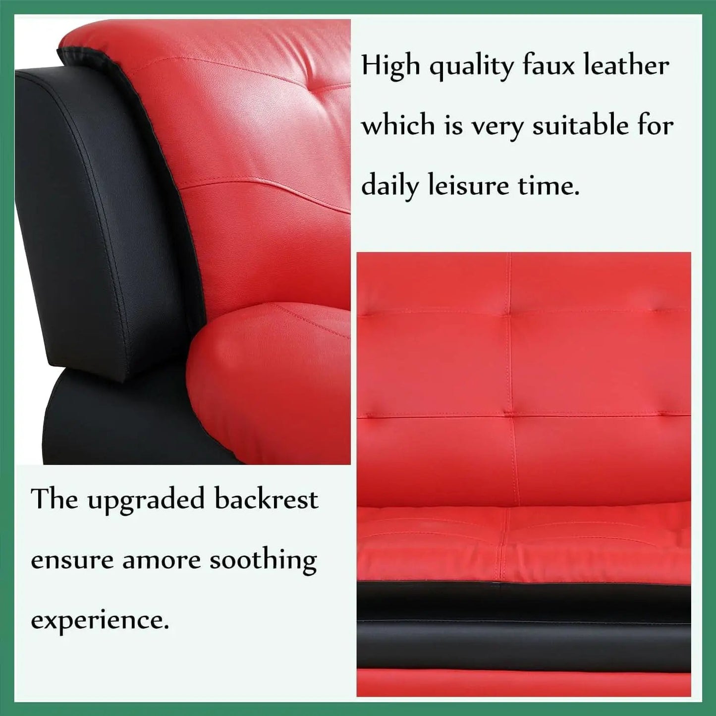 Leather Three Piece Living Room Sofa Set Black And Red from PriceLows™