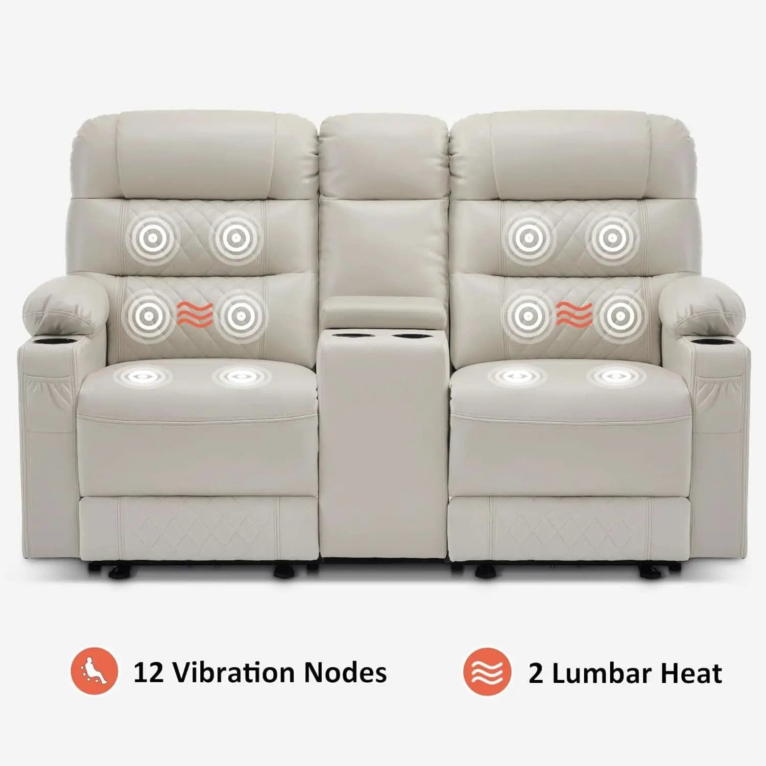 Power Recliner Loveseat With Console And Heat Vibration USB Light Grey from PriceLows™