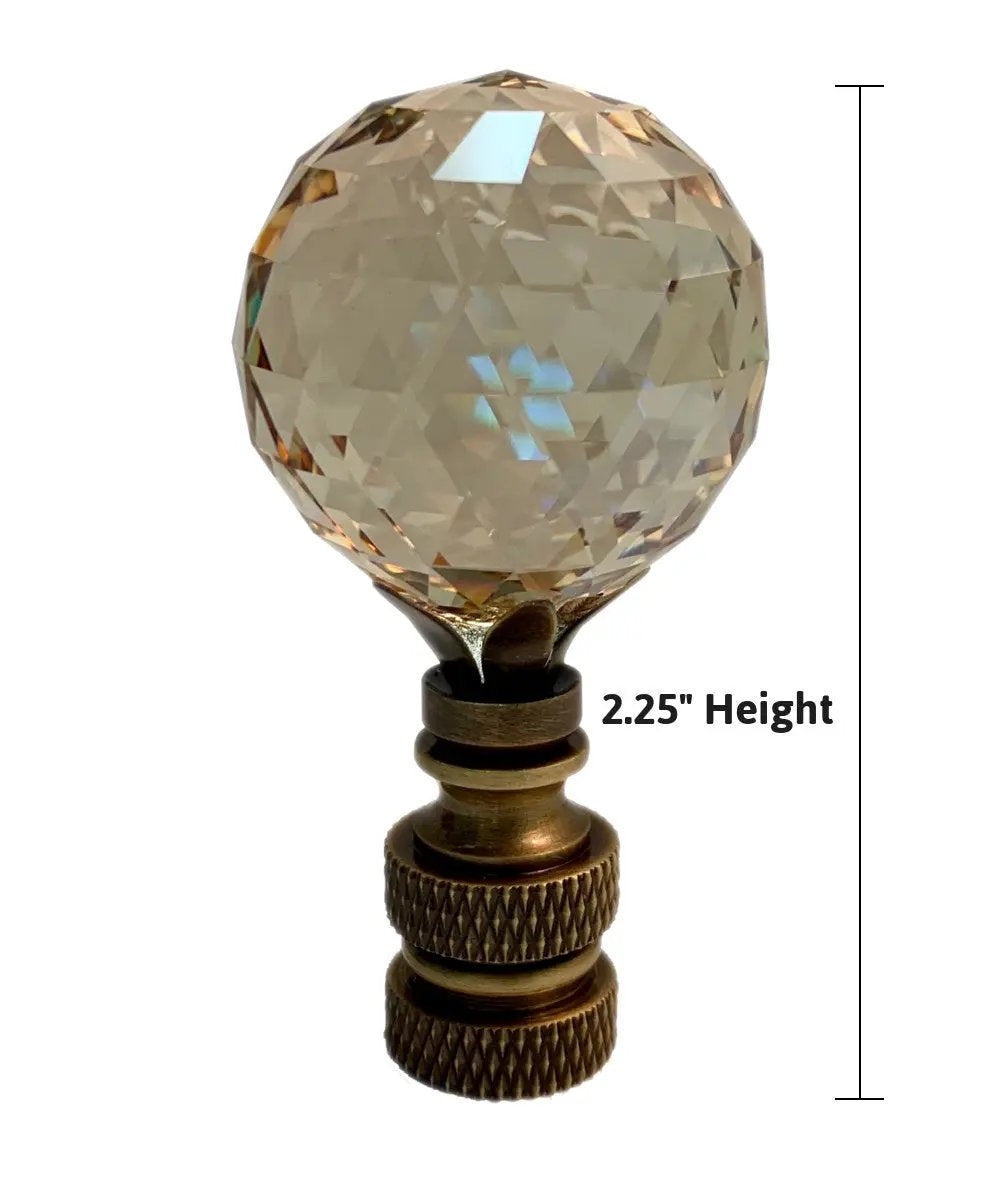 Lamp Finial | Faceted Crystal Ball | Antique Brass | 2.25 Inch