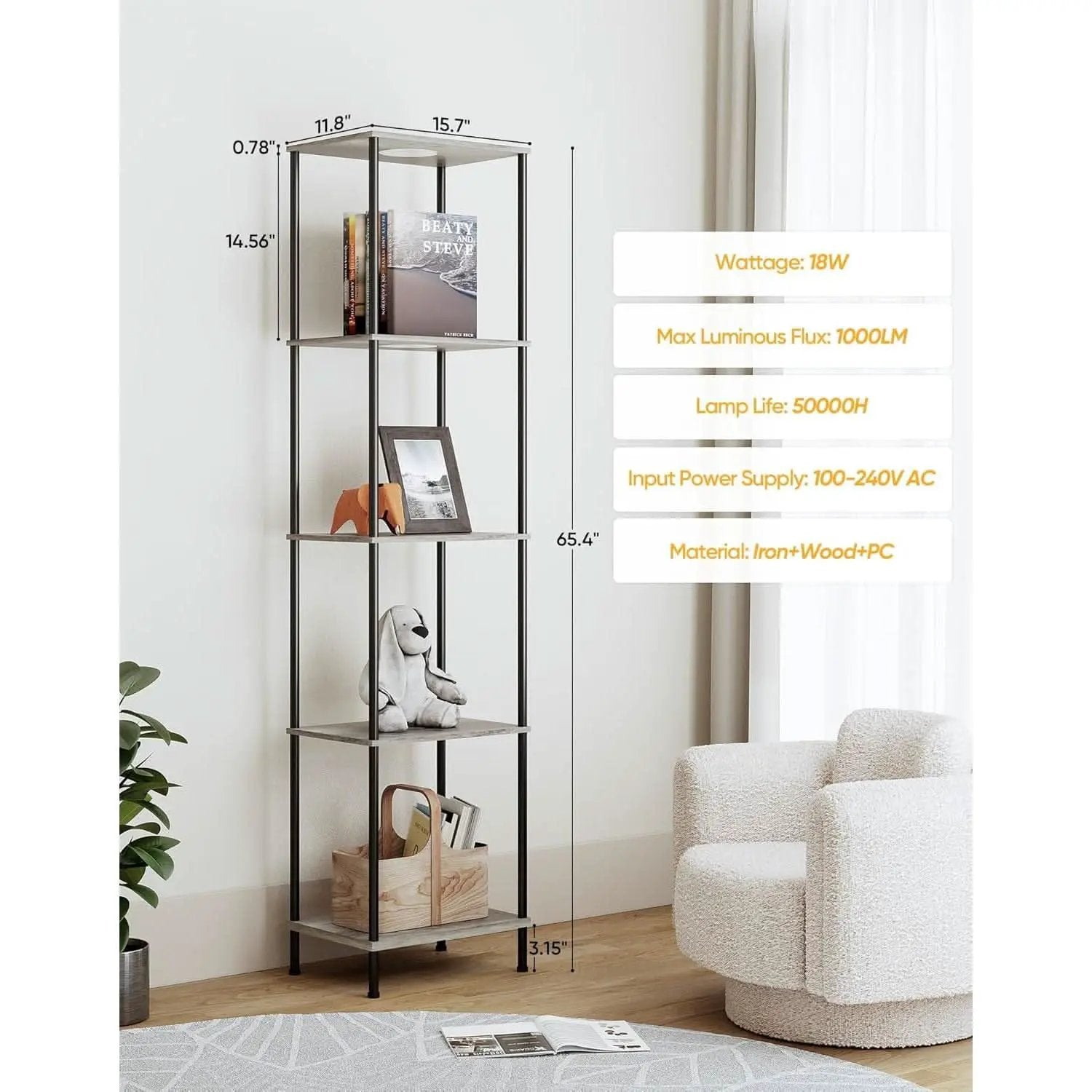 Display Shelf Floor Lamp With RGBW Light Gray Five Tier from PriceLows™
