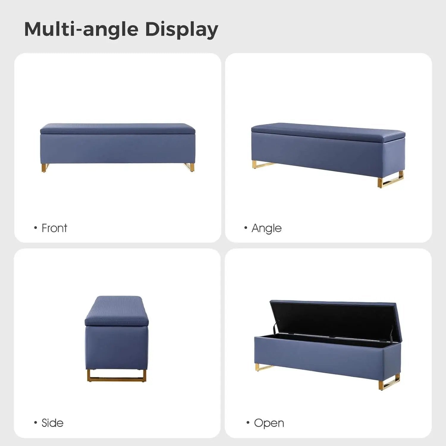 Navy Upholstered Storage Ottoman Bench With Hideaway from PriceLows™