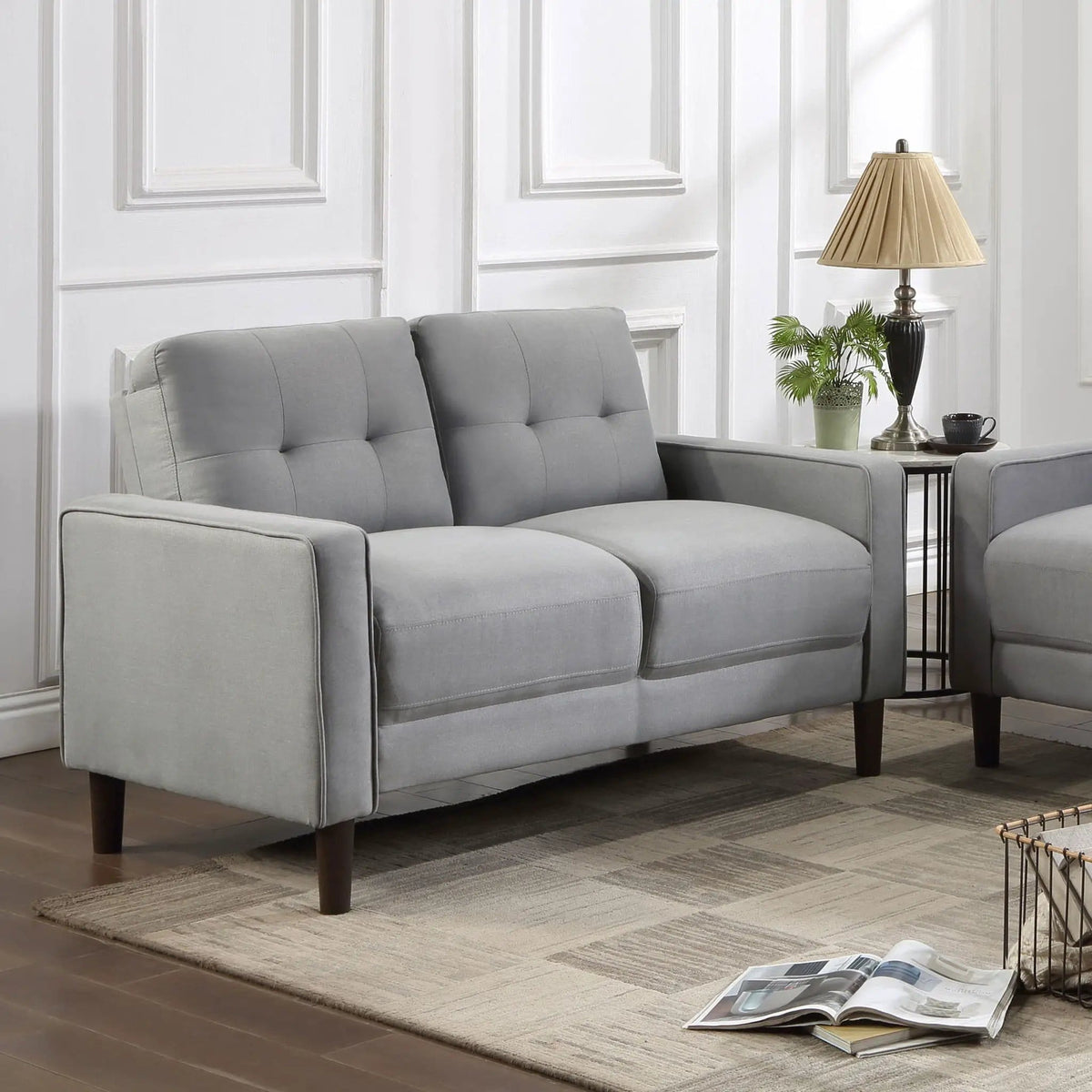 Bowen Upholstered Track Arm Tufted Loveseat | 54.25 x 32.75 x 34.25 in | Fabric | Grey