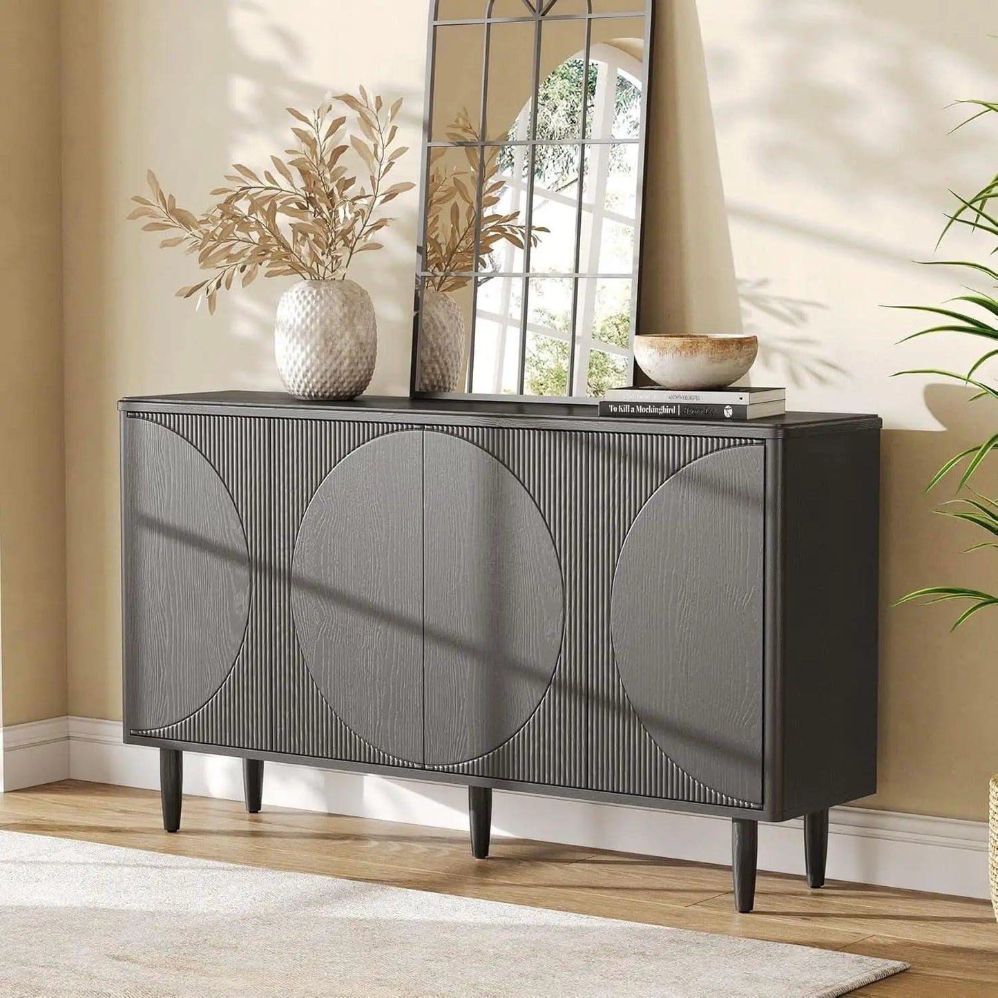 Modern 59-Inch Walnut Sideboard Buffet Table With Storage from PriceLows™