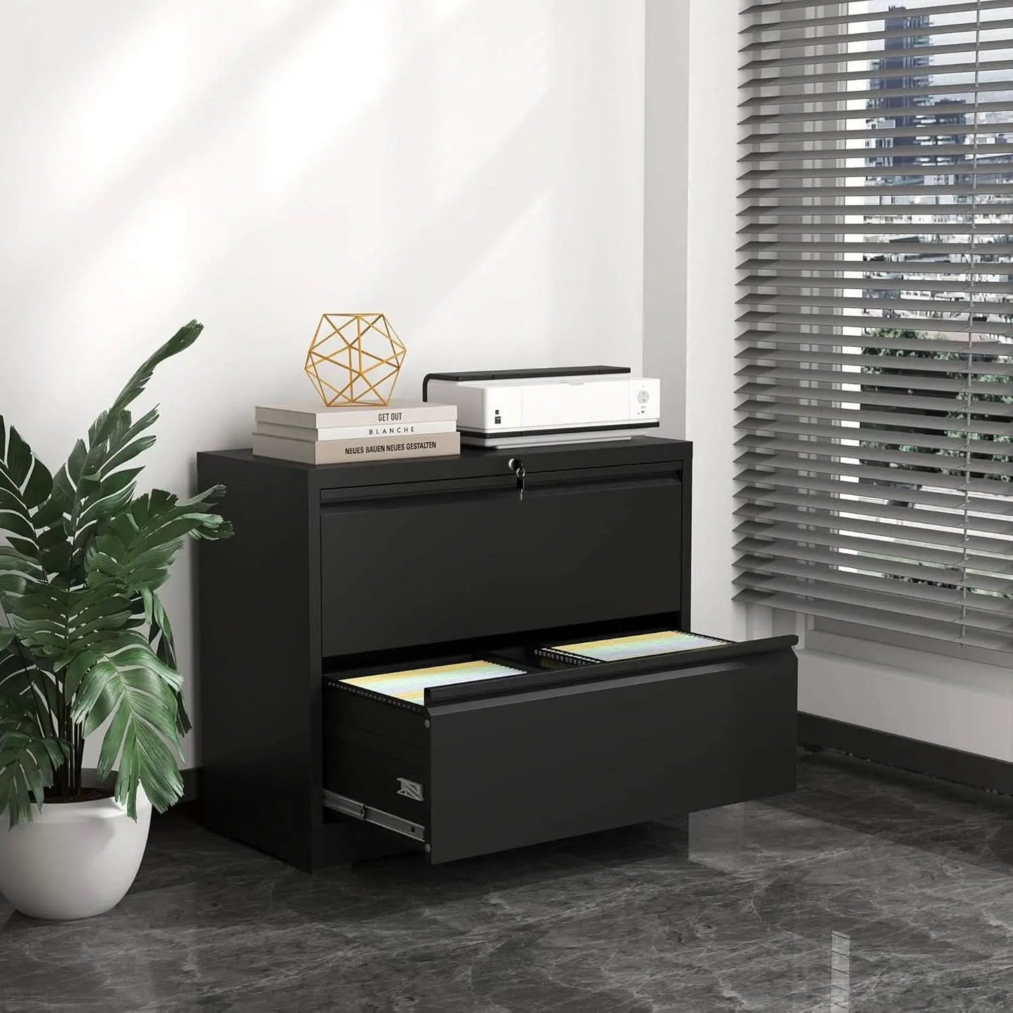 Black Lateral File Cabinet With Lock For Home Office from PriceLows™