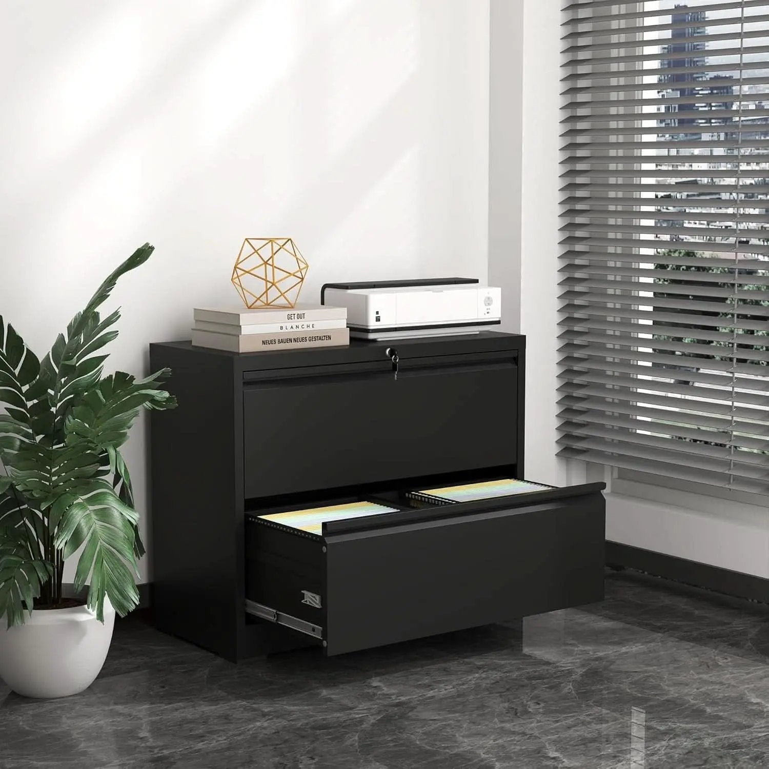 Black Lateral File Cabinet With Lock For Home Office from PriceLows™