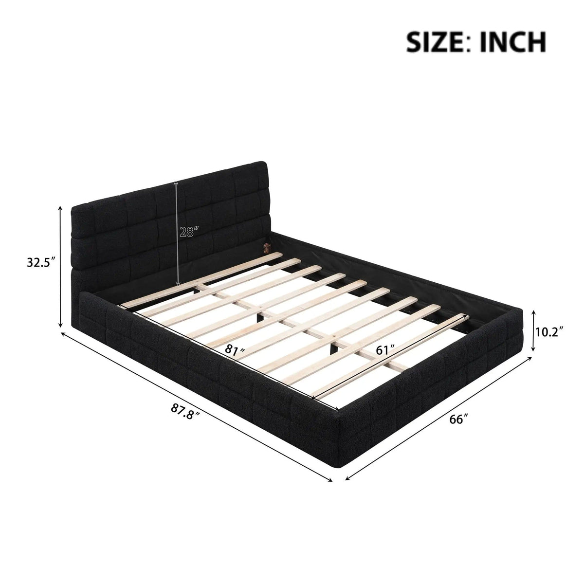 Upholstered Platform Bed With Headboard | 3 Pieces | Pine Wood & Metal | Bedroom