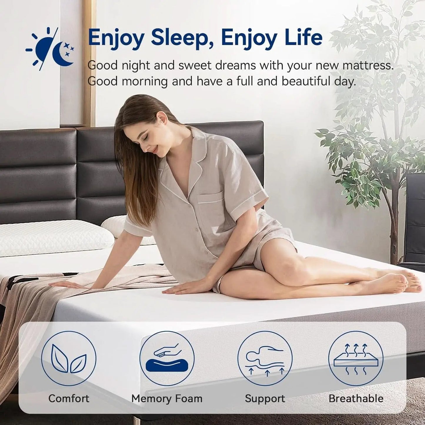 Memory Foam Mattress Full Size White Grey Hypoallergenic from PriceLows™