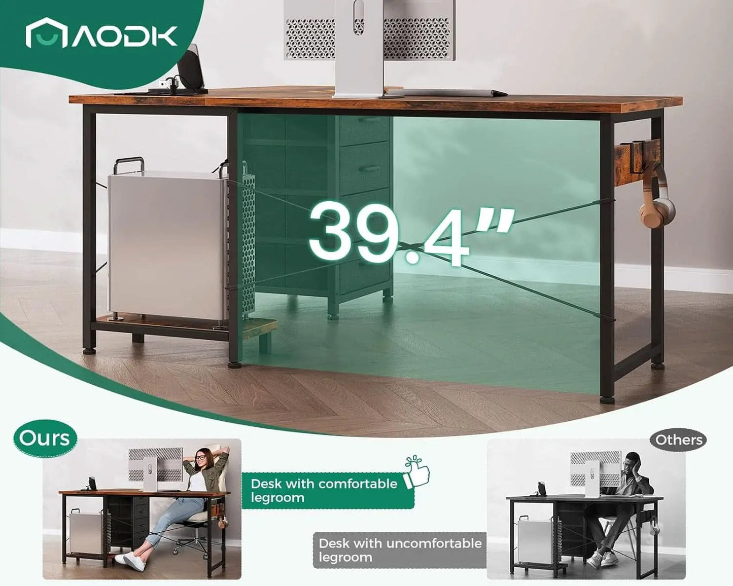 L Shaped Desk With USB Ports And 4 Drawers 53 Inch from PriceLows™